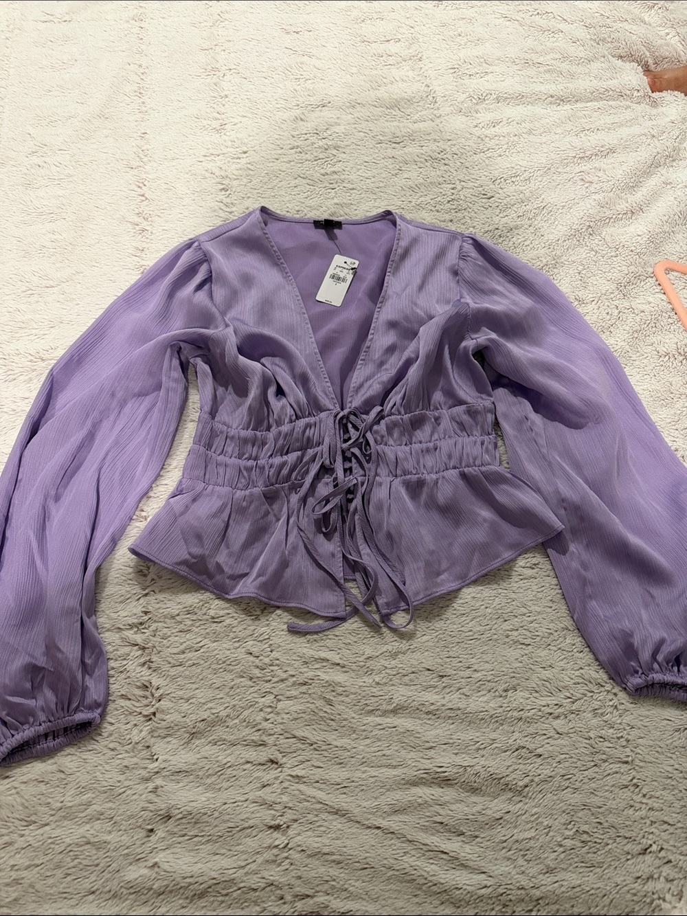Express Lavender Tie-Front V-Neck Blouse